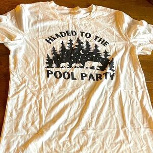 White Graphic Tee with Black Bear Headed to the Pool Party Print